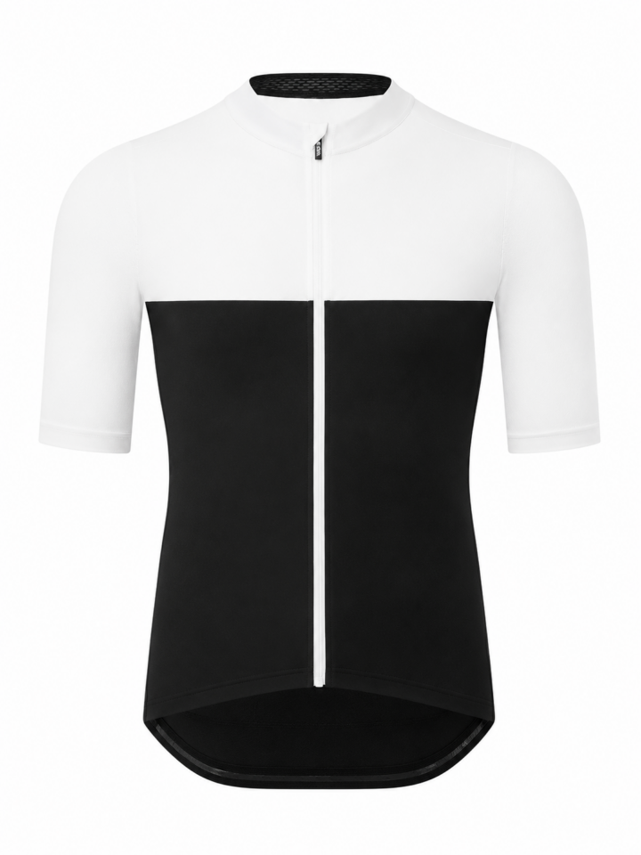 White and Black Color-Block Cycling Jersey
