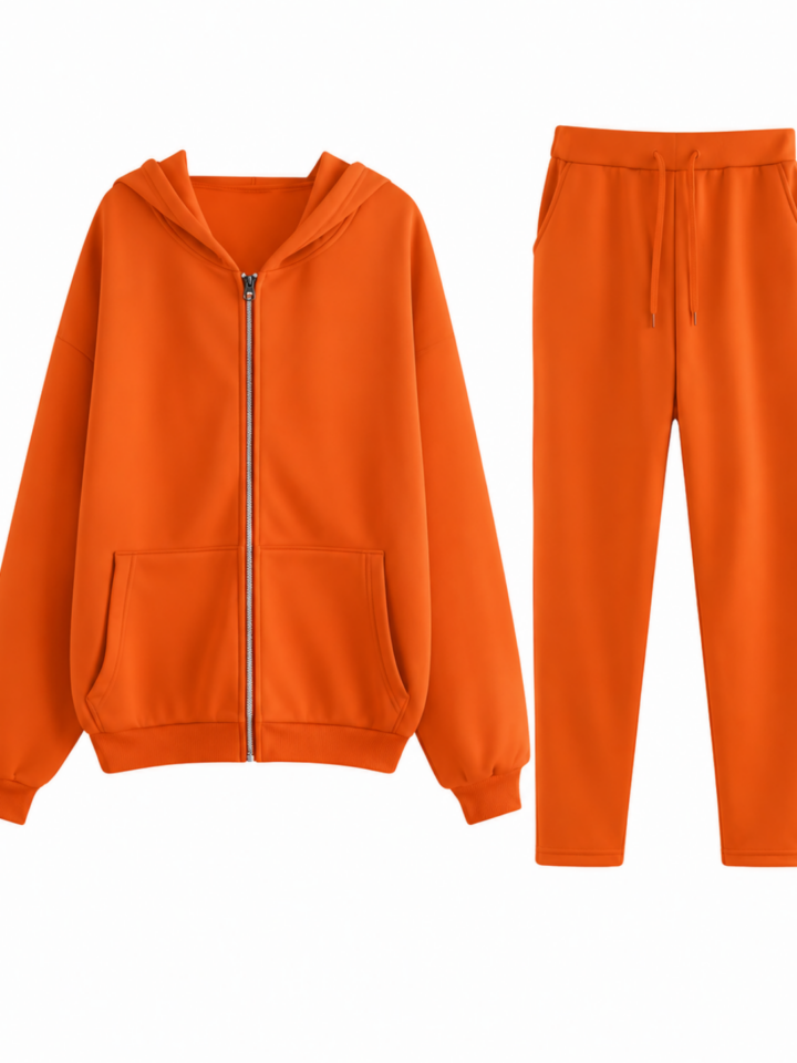 Orange Two-Piece Tracksuit with Hoodie and Jogger Pants