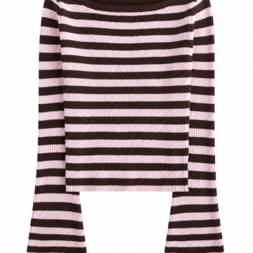Brown and Pink Striped Bell-Sleeve Pullover