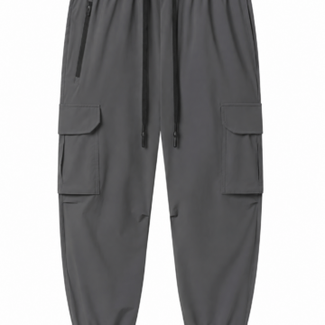 Grey Relaxed Tapered Cargo Jogger Pants with Elastic Cuffs