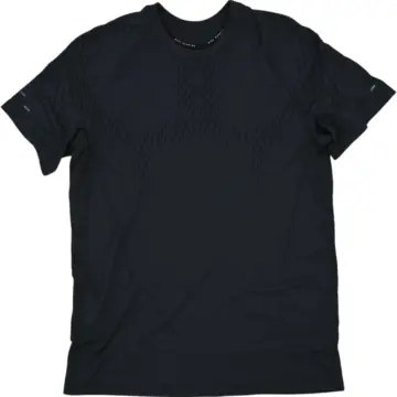 Black Short-Sleeve Crew Neck T-Shirt with Tonal Geometric Texture