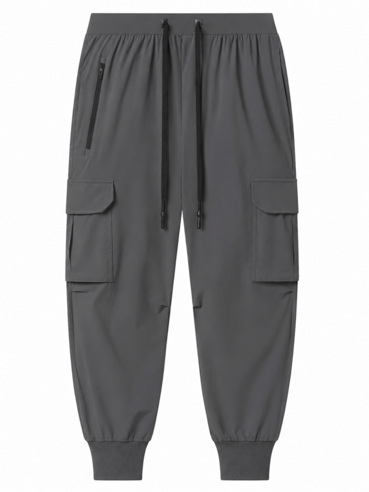 Grey Relaxed Tapered Cargo Jogger Pants with Elastic Cuffs