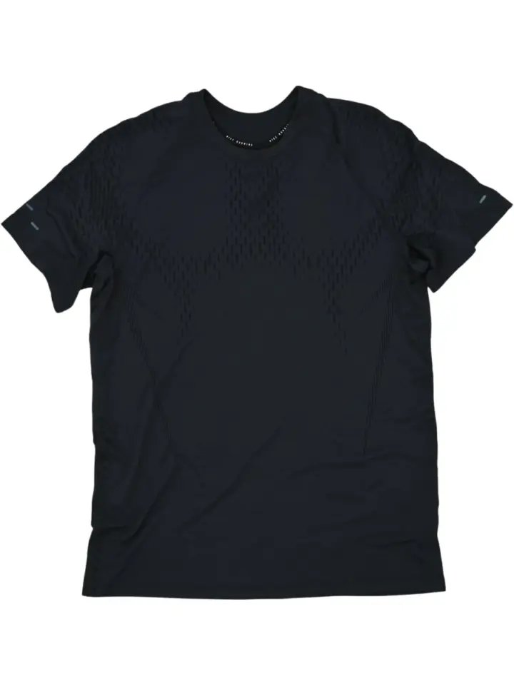 Black Short-Sleeve Crew Neck T-Shirt with Tonal Geometric Texture