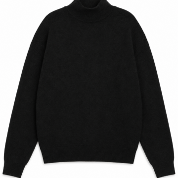 Black Ribbed Mock Neck Turtleneck Sweater Relaxed Fit