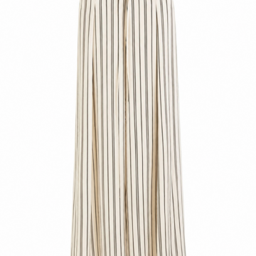 Cream Pinstripe Wide-Leg Floor-Length Pants