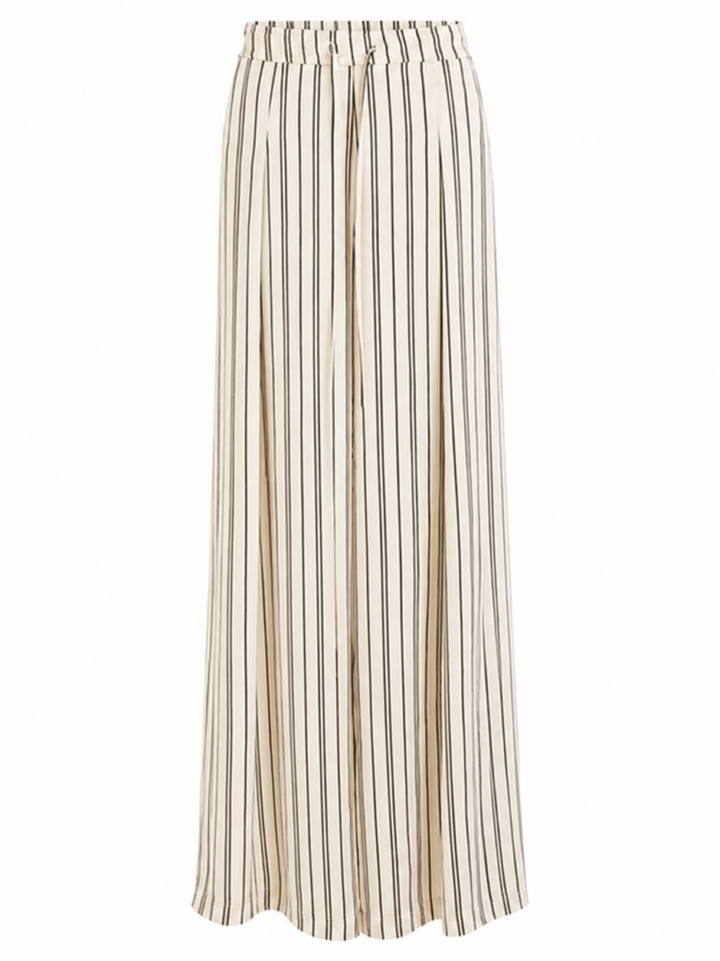 Cream Pinstripe Wide-Leg Floor-Length Pants