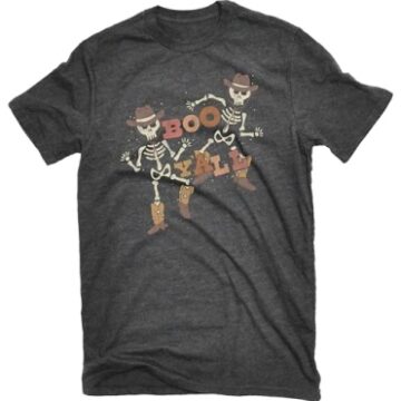 Dark Heather Grey Graphic Skeleton Cowboy T-Shirt