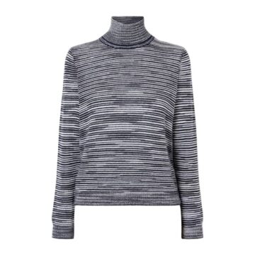 Navy Grey Striped Turtleneck Sweater