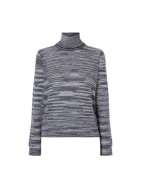 Navy Grey Striped Turtleneck Sweater