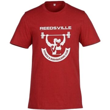 Red Standard Fit Short-Sleeve Crew Neck T-Shirt with White Fitness Graphic