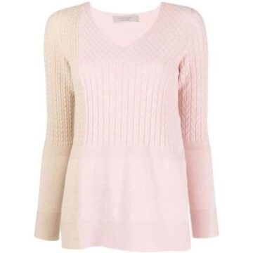Pink V-Neck Sweater with Color Block Detail