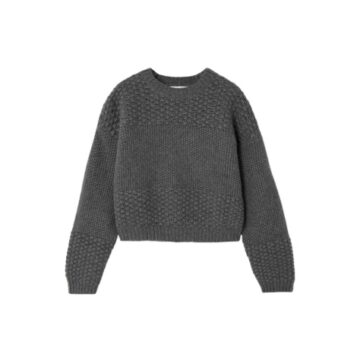 Dark Grey Waffle-Knit Cropped Sweater