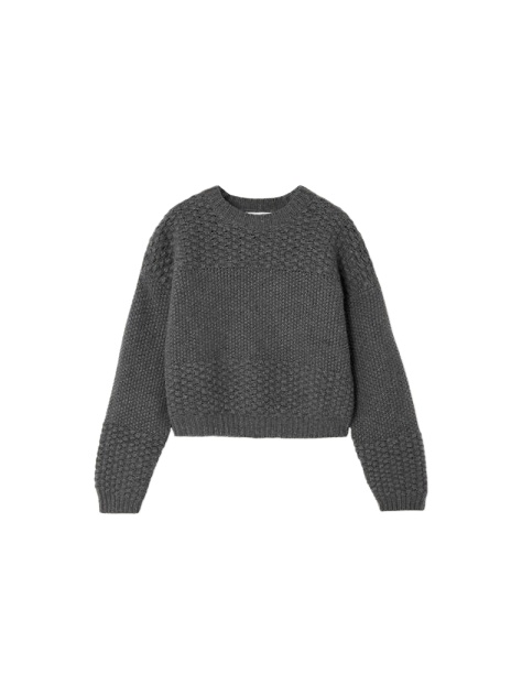 Dark Grey Waffle-Knit Cropped Sweater