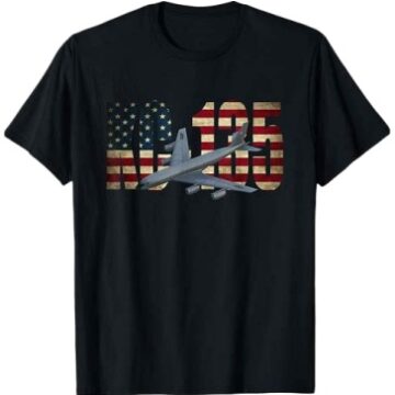 Black Relaxed Fit Short-Sleeve Crew Neck T-Shirt with Flag and Aircraft Graphic