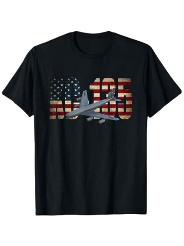 Black Relaxed Fit Short-Sleeve Crew Neck T-Shirt with Flag and Aircraft Graphic
