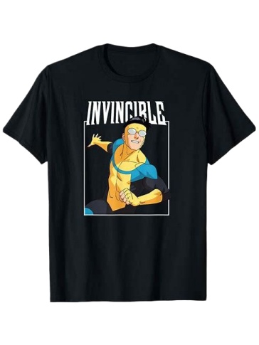 Black Relaxed Fit Short-Sleeve Crew Neck T-Shirt with Superhero Graphic