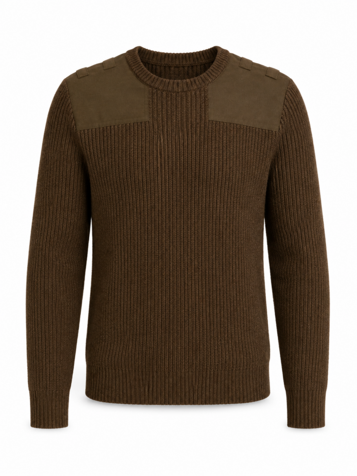 Olive Brown Chunky Rib-Knit Crewneck Sweater