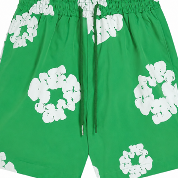 White Floral Green Relaxed Fit Shorts with Drawstring