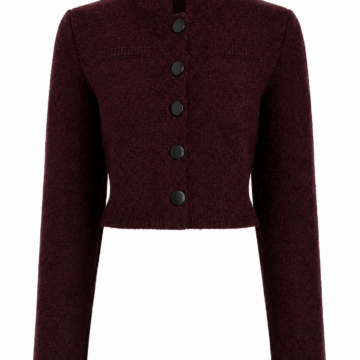 Burgundy Cropped Cardigan with Stand Collar