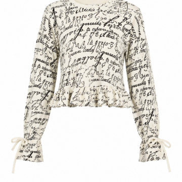 Off-White Long-Sleeve Blouse with Black Script Print