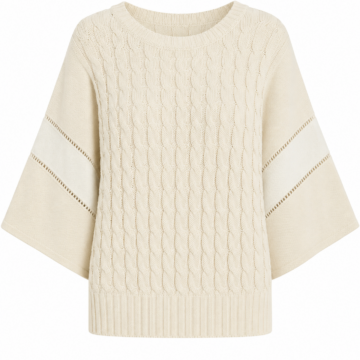 Cream Relaxed Cable-Knit Sweater with Dolman Sleeves