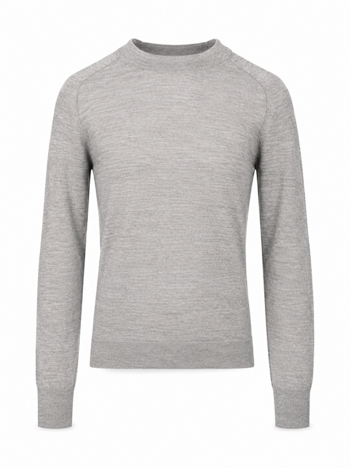Heather Grey Regular Fit Crew Neck Pullover with Raglan Sleeves