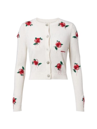 Cream Rose Floral Cropped Cardigan