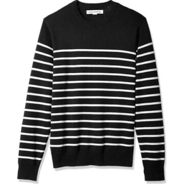 Black and White Striped Crewneck Sweater