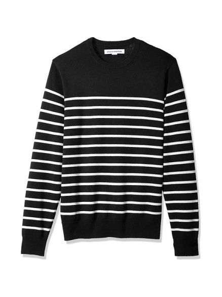 Black and White Striped Crewneck Sweater