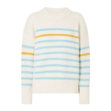 Crewneck Sweater with Light Blue and Mustard Stripes