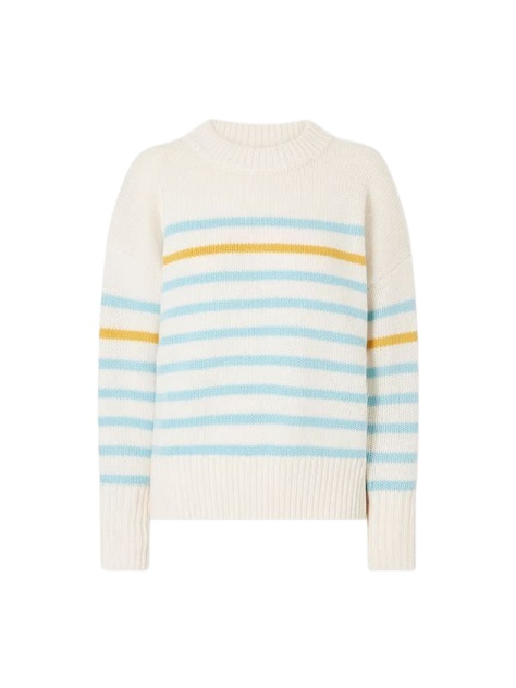Crewneck Sweater with Light Blue and Mustard Stripes