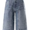 Light Wash Rhinestone Embellished Wide-Leg Cropped Jeans