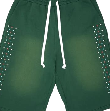 Green Fleece Shorts with Dot Embellished Panels