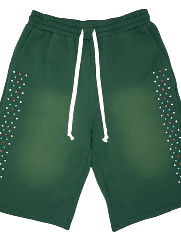 Green Fleece Shorts with Dot Embellished Panels